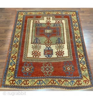 Antique Caucasian Kazak Facralu Prayer Rug 19Th Century
-Cm 1.35 x 1.14-                      