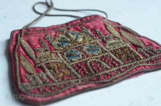 Lovely antique Ottoman silk embroidered purse with mosque motif.                        