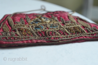 Lovely antique Ottoman silk embroidered purse with mosque motif.                        