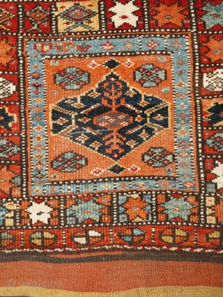 # 1098 Rare Kurdish khorjin half, 77/62 cm (opened), Northwest Persia, 2nd half 19th century, best natural dyes (light blue!), some small repairs, look at the different eight pointed stars in the  ...