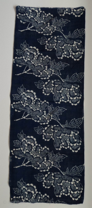Asa Katazome textile panel, Japan, Meiji (circa 1890), cm88x32.  Katazome is a resist dye technique in which a paste of rice flour and bran is applied to a cloth through a  ...