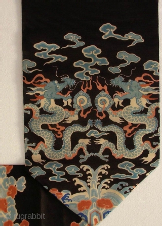 Silk Dragon Obi, Japan, Meiji (circa 1880), cm 292x32.  The ‘obi’ is a sash for traditional Japanese dresses, and a part of kimono outfits. This one is a so-called ‘nagoya obi’,  ...