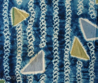 Indigo shibori cloth , Japan, Taisho (c.1920), 66x33cm. The common English translation of the Japanese word shibori is "tie-dye"; however, a more accurate translation is "shaped-resist dyeing," which describes the inherent patterning  ...