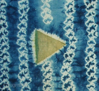 Indigo shibori cloth , Japan, Taisho (c.1920), 66x33cm. The common English translation of the Japanese word shibori is "tie-dye"; however, a more accurate translation is "shaped-resist dyeing," which describes the inherent patterning  ...