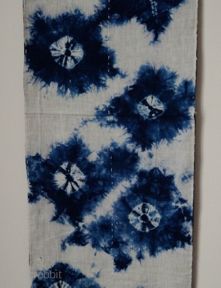 Indigo Kumo Shibori ‘zoikin’, Japan, Taisho (c.1920), 134x33cm. The common English translation of the Japanese word shibori is "tie-dye". However, a more accurate translation is "shaped-resist dyeing," which describes the inherent patterning  ...