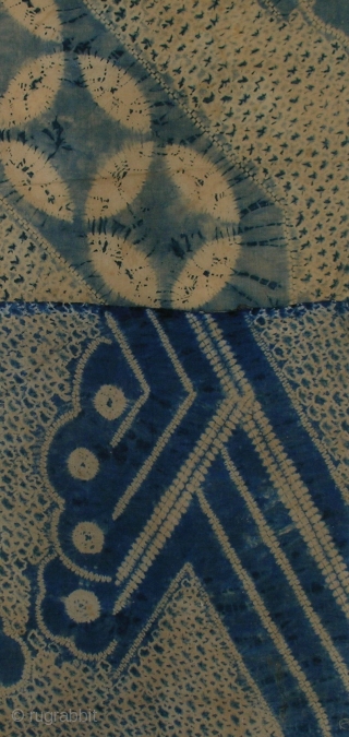 Indigo shibori cloth , Japan, late Meiji (c.1910), 101x27cm. The common English translation of the Japanese word shibori is "tie-dye"; however, a more accurate translation is "shaped-resist dyeing," which describes the inherent  ...