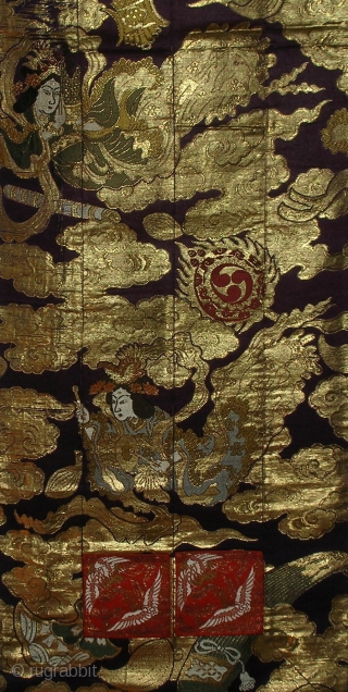 Silk temple cloth, Japan, Meiji (circa 1900), cm 168x30. This is a vintage ‘ouhi’, part of a ‘kesa’, a robe used by Buddhist monks, draped under one arm and fastened at the  ...