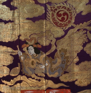Silk temple cloth, Japan, Meiji (circa 1900), cm 168x30. This is a vintage ‘ouhi’, part of a ‘kesa’, a robe used by Buddhist monks, draped under one arm and fastened at the  ...