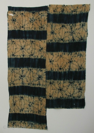 Indigo Kumo Shibori Koshimaki , Japan, late Meiji (c.1900), 101x61cm. The common English translation of the Japanese word shibori is "tie-dye"; however, a more accurate translation is "shaped-resist dyeing," which describes the  ...