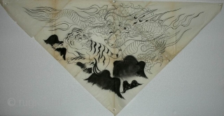 ‘Crouching Tiger, Hidden Dragon’ uchishiki drawing, Japan, Meiji (circa 1880), 94x49cm. An ‘uchishiki’ was a triangular cloth used to cover the front and sides of altars in Buddhist temples. Such cloths were  ...