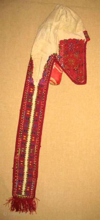 Beautiful, rare Kirghiz nomad head dress decoration in great condition, late 19th, saturated colour combination and fine embroidery.
               