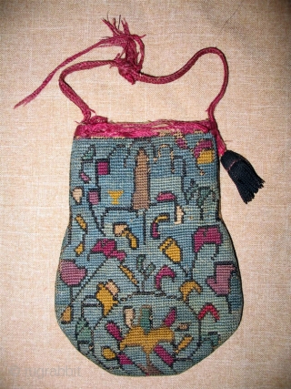 Rare antique Uzbek Lakai money bag, late 19th, in good condition, natural dyes, nice embroidery. Size is 6" x 4".             