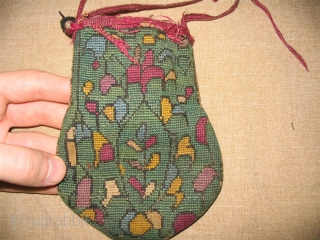 Rare antique Uzbek Lakai money bag, late 19th, in good condition, natural dyes, nice embroidery. Size is 6" x 4".             