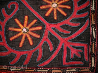 Antique Kirghiz nomads tent decoration, silk embroidered on velvet, circa 1900. Size is 43x33 inches.
                  