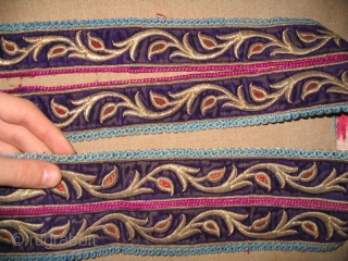 Antique Uzbek Bukhara collar, late 19th, dress decoration, gold embroidered on velvet, IKAT. Size is 45" - 4", 113 - 10 cm.           