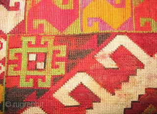 Uzbek nomads Lakai fragment, cross stitched silk embroidery, size is 12x12 inches.                     