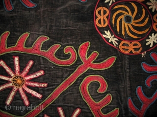 Antique Kirghiz nomads tent decoration, silk embroidered on velvet, circa 1900. Size is 43x33 inches.
                  