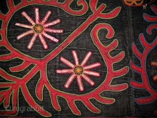 Antique Kirghiz nomads tent decoration, silk embroidered on velvet, circa 1900. Size is 43x33 inches.
                  