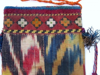  Rare antique Uzbek money bag, IKAT, cross-stitched embroidery is VERY thin, late 19th, in good condition. Size is 7" x 5.5", 17 x 13 cm.       