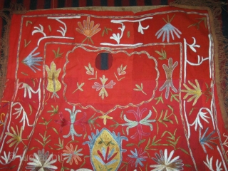 Uzbek nomads Lakai Horse cover, very fine embroidery on red felt with original fringe, late 19th, in very good condition, the embroidery in some places was restored. Size is 170 - 135  ...