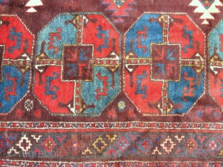  Antique Uzbek Karakalpak rug, Central Asia, circa 1920, nice colors. In very good condition, full pile, have some damaged places, see photos.  Size is 350 - 175 см, 12' x  ...