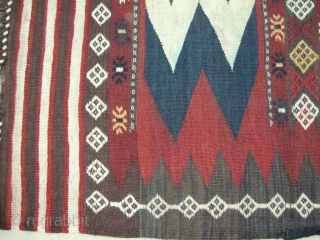 This pictured piece, a uzbek tadjik kilim, is an interesting example of early 20th century Central Asian kelim work. The colour palette is pleasing. Size is 285-190 cm, 9'6" x 6'4". In  ...
