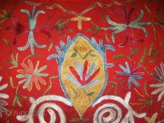 Uzbek nomads Lakai Horse cover, very fine embroidery on red felt with original fringe, late 19th, in very good condition, the embroidery in some places was restored. Size is 170 - 135  ...