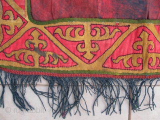 Kirghiz nomads applique, tent decoration, leather, velvet. Circa 1900. Large size is 64-58 cm, 26-23 inches, without fringes.               