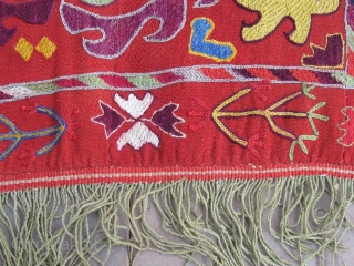  An Uzbek Kungrat or Lakai silk/wool embroidered on wool Ilgitsh hanging, dating between 1880-1900. Large size is 76-75 cm, 30-30 inches, without fringes. In excellent condition. Beautiful design and rich colours,  ...