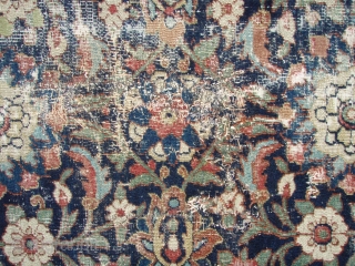 Antique Khorassan kelleh / long carpet. Beautiful colors and very soft good wool. Early 19th century, possible earlier. Some jufti knotting.

Fair to poor condition. Good pile around most edges and borders with  ...