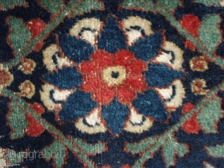 Antique Khorassan kelleh / long carpet. Beautiful colors and very soft good wool. Early 19th century, possible earlier. Some jufti knotting.

Fair to poor condition. Good pile around most edges and borders with  ...