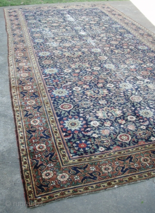 Antique Khorassan kelleh / long carpet. Beautiful colors and very soft good wool. Early 19th century, possible earlier. Some jufti knotting.

Fair to poor condition. Good pile around most edges and borders with  ...