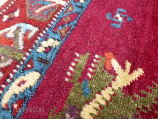 Antique late 19th century / early 20th century Kirshehir yastik rug. Beautiful colors with a cochineal field and purple accents. All colors are probably natural. Woven with an average knot count of  ...