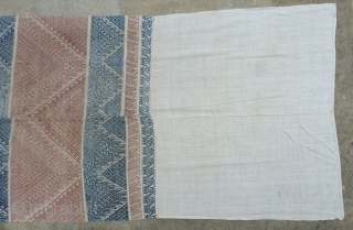 Laos blanket cover textile. Early 20th century? I believe this is a "Pah Lop,” which is a Tai Lue mattress cover cloth from Udomxay, Laos. Very soft floppy handle. 
Lower portion is  ...