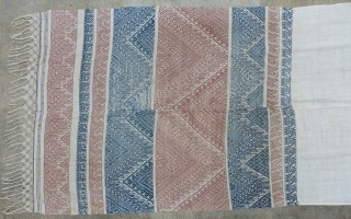 Laos blanket cover textile. Early 20th century? I believe this is a "Pah Lop,” which is a Tai Lue mattress cover cloth from Udomxay, Laos. Very soft floppy handle. 
Lower portion is  ...