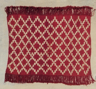 Antique Mapuche chief's ikat poncho, Chile. Unusual small size, which may be for someone of small stature or for some special reason? Very early 20th century; possibly late 19th century. Finely woven.  ...