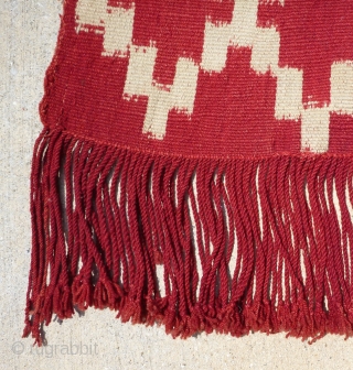Antique Mapuche chief's ikat poncho, Chile. Unusual small size, which may be for someone of small stature or for some special reason? Very early 20th century; possibly late 19th century. Finely woven.  ...