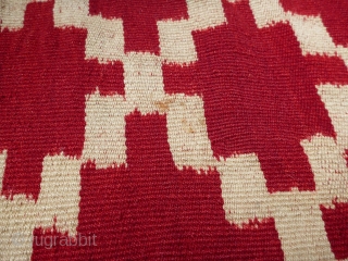 Antique Mapuche chief's ikat poncho, Chile. Unusual small size, which may be for someone of small stature or for some special reason? Very early 20th century; possibly late 19th century. Finely woven.  ...