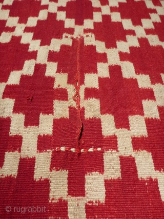 Antique Mapuche chief's ikat poncho, Chile. Unusual small size, which may be for someone of small stature or for some special reason? Very early 20th century; possibly late 19th century. Finely woven.  ...