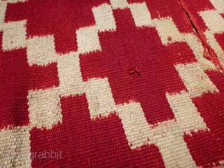 Antique Mapuche chief's ikat poncho, Chile. Unusual small size, which may be for someone of small stature or for some special reason? Very early 20th century; possibly late 19th century. Finely woven.  ...