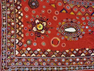 A hand embroidered old camel cloth used for the back of camel. This is a traditional pakka embroidery with mirror works. Its age is about 50-60 years. A wonderful rare piece. Still  ...
