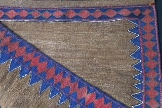 Veramin Sofreh - eating mat, camel hair background. kilim weave with lazy lines, circa 1930s. size : 35" X 31" - 89 cm X 79 cm       