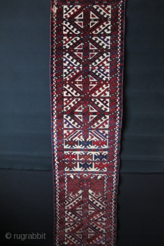 Turkmen Yomud tent bend fragment, cotton wefted, missing from one end. Total 6 meters - 20 feet long pile part. End skirts are 21" - 54 cm long / 20" - 50  ...