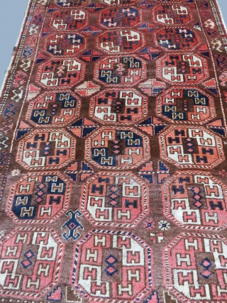 Turkmen main rug from Upper Amudarya-Red Desert. Some areas low pile, fairly in good condition. Size: 60" x 105" - 154cm x 267cm.          