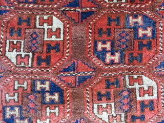 Turkmen main rug from Upper Amudarya-Red Desert. Some areas low pile, fairly in good condition. Size: 60" x 105" - 154cm x 267cm.          