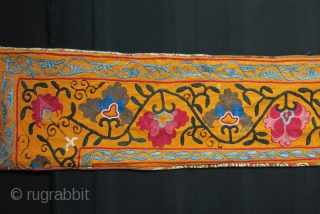 Uzbekistan - Kitap lakai suzani fragment with fine embroidery. 19th cent. Size 58" X 11" - 147 cm X 28 cm            