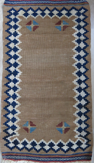 Qashkai mini ceremonial kilim. Minor wears and old repairs as seenon close up image. Circa 1900 or earlier - size: 31" X 18" -- 79 cm X 46 cm    