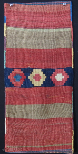 Shahsavan kilim-sumak woven double bag. stuarated good colors, selvages re-wrapped with natural dyed yarn. size : 25" X 11.5" -- 64 cm X 29 cm        