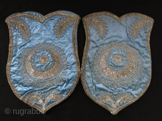 Syrian or Persia pair of ottoman designed bags, metallic emrboidery on Atlas silk. little wears. Circa 1920- 30s. Size : 11.5" X 8.5" - 29 cm X 22 cm vedatkaradag@gmail.com   