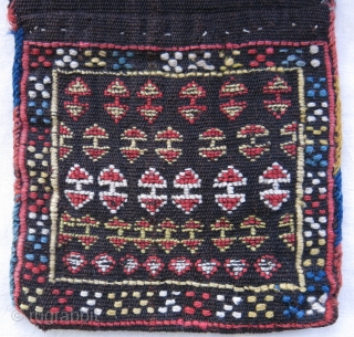 Shahsavan mini double bag wool cotton on goat hair warp face Jajim. Minor couple reapirs. Size : 17" X 7 " 44 cm X 18 cm       